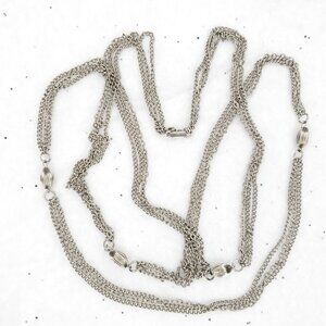 Vintage Long Multi Chain Necklace Station Silver Tone Triple Strand Flapper 53"